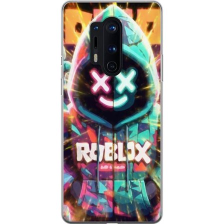 Yhteensopiva Puhelinkuori OnePlus OnePlus 8 Pro Neonvärisellä Roblox-hupparihahmolla on hehkuvia efektejä ja energialla täytetty tausta, moderni p