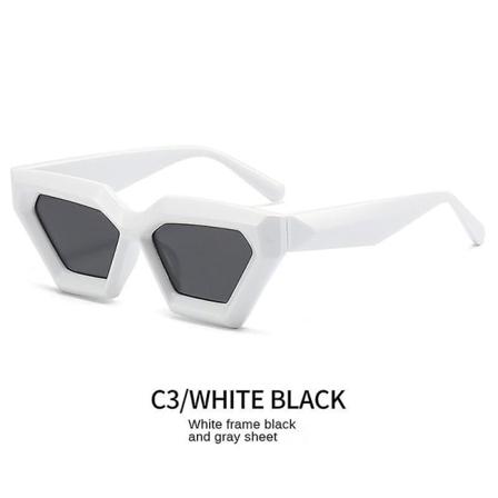 Tjock Ram Polygonal Solglasögon Personlighet Mode Solglasögon Diamond Solskyddsglasögon White frame Black Grey lens