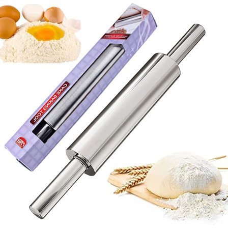 Ruostumattomasta teräksestä valmistettu kaulin puukahvalla, täydellinen leivontatarvike, kaulin