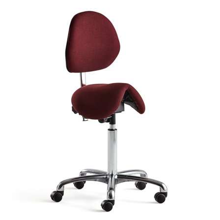 Saddle chair DERBY with backrest, burgundy fabric
