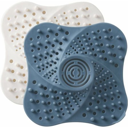 Hårfångare med sugkoppar i två delar för duschen som även fungerar som diskbänksil och badkarspropp; hårfilter för kök och badrum.