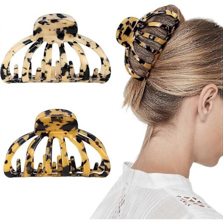 Sæt med 2 skridsikre hårklemmer til kvinder, store hårklemmer, hårklemmer til tyndt tykt hår, hårklemmer hårtilbehør til kvinder piger, leopard