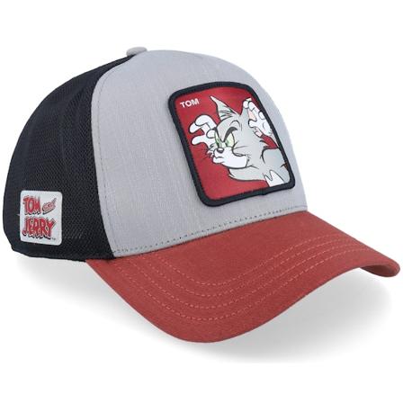 Capslab - Tom & Jerry Tom Black/Grey/Burgundy A-Frame Trucker Trucker Grey Cap - @ Hatstore
