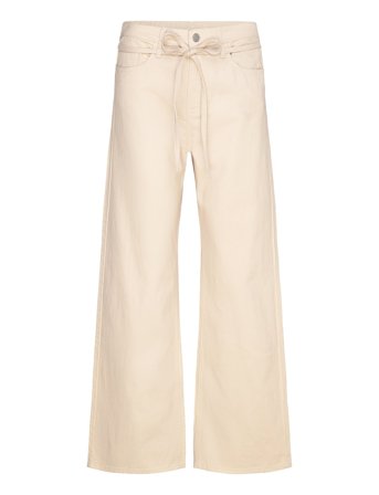 Monki Low Waisted Relaxed Twill Trousers - Cream - 42