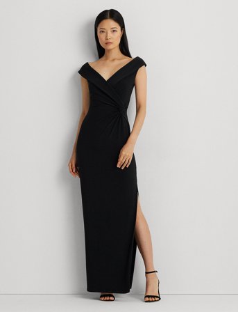 Lauren Ralph Lauren Jersey Off-The-Shoulder Gown - Black - 42