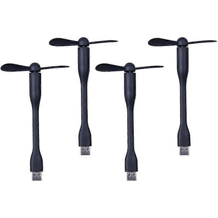 Mini USB-fläkt. Personlig bärbar fickfläkt. Minifläkt för mini-luftfuktare/Power Bank/Bibliotek/Bio/Kontor/Utomhusresor/Camping/Fiske 4-PACK Svart