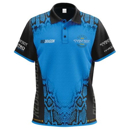 Red Dragon Darts Snakebite Polo Shirt Mens Blue/Black, Sizes M-2XL, Moisture Wicking, Performance, Casual, Snake Print