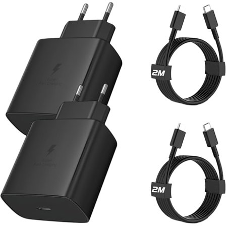 45W USBC Snabbladdare Android Telefonladdare med Typ-C Kabel för Samsung Galaxy S24 S23 S22 S21 Ultra/ A53 A54/A73/note/iphone15/ipad 2PC, svart-FX-