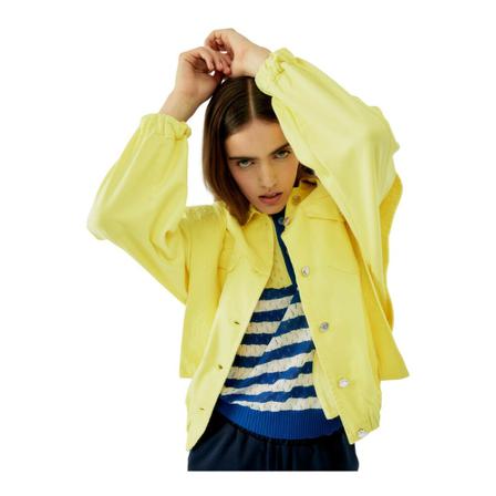 Silvian Heach, Denim jacket with gathered hem Wit, Dames, Maat:L