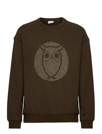 Loose Fit Sweat With Owl Print - Go Khaki Knowledge Cotton Apparel