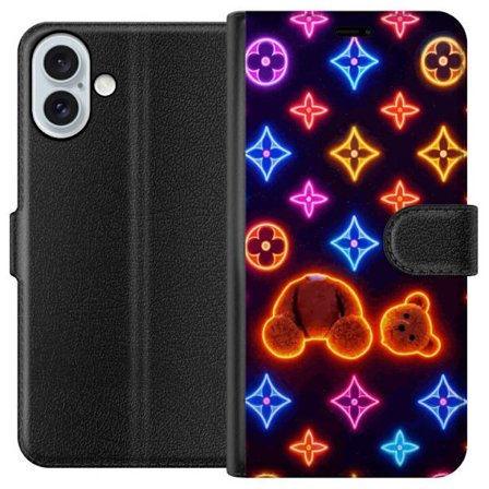 Yhteensopiva Lompakkokotelo Apple Apple iPhone 16 Plus Neonvärisellä ylellisellä kuviolla, jossa hehkuvia nalleja pop-taide-esteetiikassa