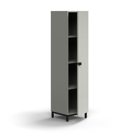 Skab QBUS, 3 hylder, benstel, håndtag, 1636x400x420 mm, sort, lysegrå