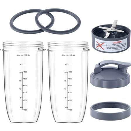 7 dele nutribullet Blender Kopper Blade Udskiftningssæt 32oz Stor kop med 1 Flip-Top to-Go låg og 1 låsering Premium Ekstraktor Blade med Compat