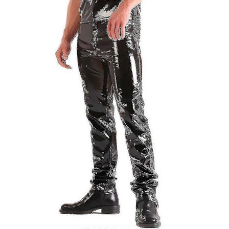 Miesten wet look -housut PU-nahkaa, normaalileikkaus, juhla- ja yökerhohousut