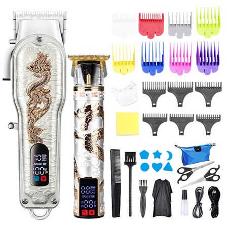 Hårtrimmer, med LED-display, profesjonelt trådløst barberhårklippersett (Platinum)