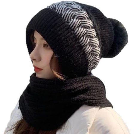 2 i 1 Vinterhalsduk Mössa, Varm Stickad Mössa