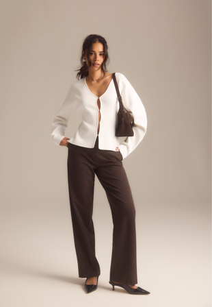 BUBBLEROOM-Straight High Waist Suit Trousers-38R