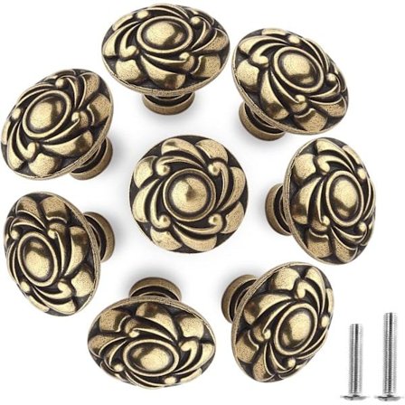 8 stk. Antik Bronze Blomsterrunde Skabsknapper Vintage Chic Bronzerede Skuffegreb Retro Køkken Skabsdør Knapper Greb Hardware til TV Bronze 30MM