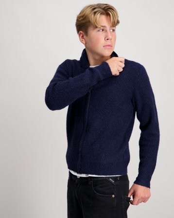 Grunt GRGotfred LS Zip Brush Knit Blå Genser Gutt - Kids Brand Store