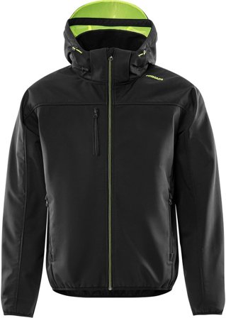 Fristads Herr Softshell-jacka med huva 4655 GBF, Svart/Neongul