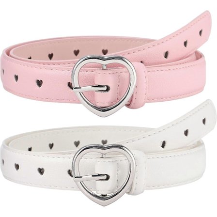 2-pak Børnelæderbælter til piger, med hjertespænde til bukser og kjole