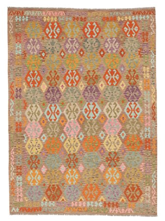 Hand Woven Kilim Afghan Old Style Rug 250X344 Brown/Orange