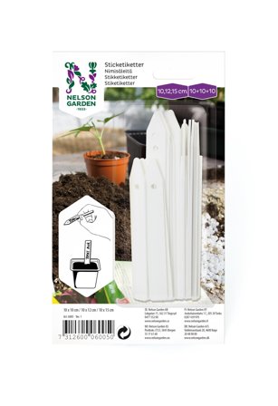 Nelson Garden 6005 Klebeetikett plast, 3 størrelser, hvit, 3x 10 stk., Avling