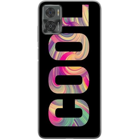 Yhteensopiva Puhelinkuori Motorola Motorola Moto E22i Nykytaiteellinen typografia taiteilu sanaa LOVE nestemäisissä sateenkaariväreissä mustaa tau
