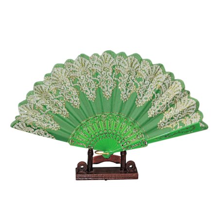 Vifte - Hvit kant med glitter - Chiffon med plastbunn - Grønn