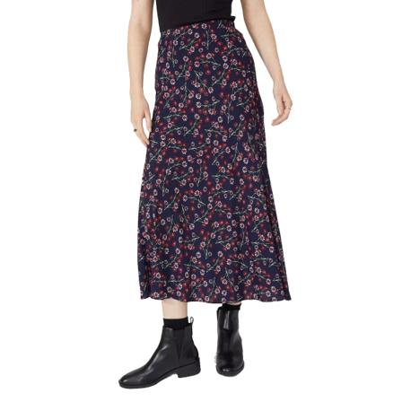Maine Dam/dam Blommig Bias Cut Midi-kjol 18 Uk Navy