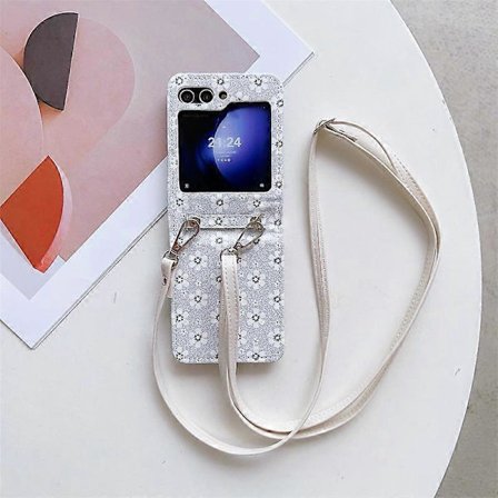 För Samsung Galaxy Z Flip 6 skal, justerbart snedställt remskal, stilrent litet blommigt mobilskal, vikbart skal