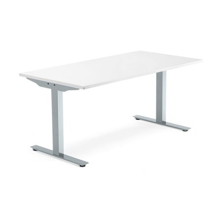 Skrivebord MODULUS, T-stel, 1600x800 mm, sølv, hvid
