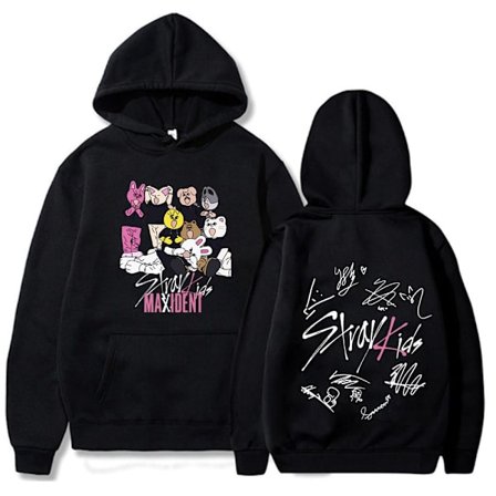Stray Kids Dam Hoodie Hip-Hop Stray Kids Tröja Jacka - Svart - Storlek M Svart