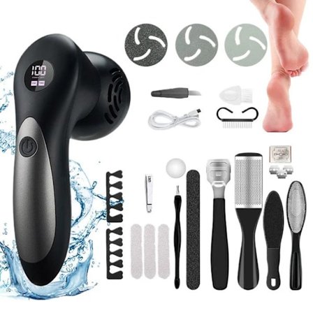 Sähköinen jalkaraspi, ammattimainen ladattava jalkojenhoitoon tarkoitettu jalkaraspi, IPX7-vesitiivis ja 3 ylimääräistä hiomapäätä