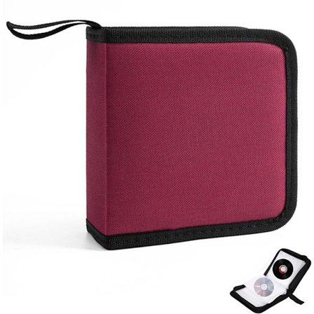 CD Sleeve Organizer - CD Taske - 40-Disc Opbevaringsærme - Lynlås - Oxford Håndtaske - Rød