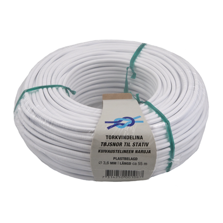 POLY-PRODUKTER TØRKESNOR PLASTBELAGT HVIT 55M