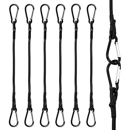 Elastiske snore med karabinhage, 6 stk. kraftige elastiske snore, 30 cm elastiske snore med kroge, kompatible med camping, presenninger, telte, bagage