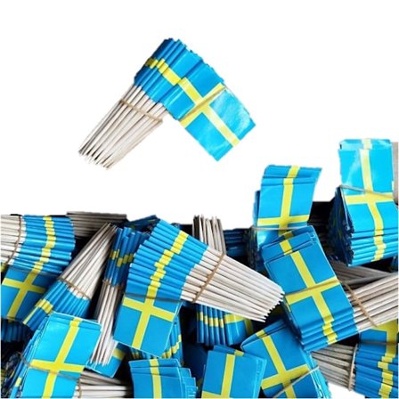 Tandpetare Sverige flagga 100-pack