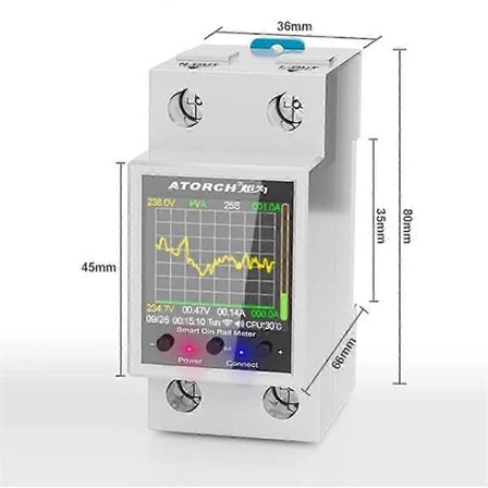 Atorch Gr2pws Elmätare Tuya Wifi DIN-skena Effektmätare AC50-320V Digital Display Monitor Spänningskurva Amperemeter [db]