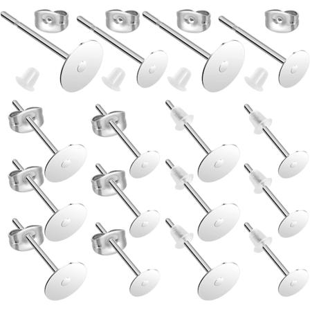 450 st Hypoallergena Örhängestift i Rostfritt Stål, 4mm/6mm Örhängesnubb med Fjärils- och Gummispärrar för DIY Smyckestillverkning (Silver)