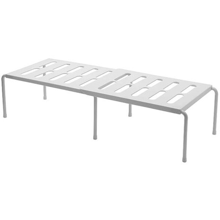 Expanderbar köksbänkshylleorganisator, hylla med infällbara plastorganisatorer, multifunktionell, kryddhylla vit