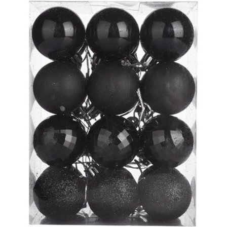 24 stk Svarte Julekuler, 4cm Julekuler Julepynt Innendørs, Juletre Kuler Juletrepynt til Julefest