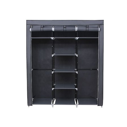 Rootz Stofgarderobe - Stofskab med tøjstang - Garderobeopbevaring - Transportabel tøjopbevaring - Stofgarderobeskab - Fleecestof - Grå - 150 x 175 x 4