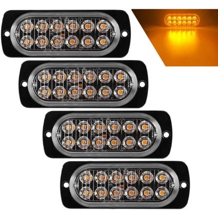 4 stk. Ultra tynde 12LED nødstrobelys Amber faresignal advarsel blinkende universelle lys til bil køretøj lastbil 12-24V