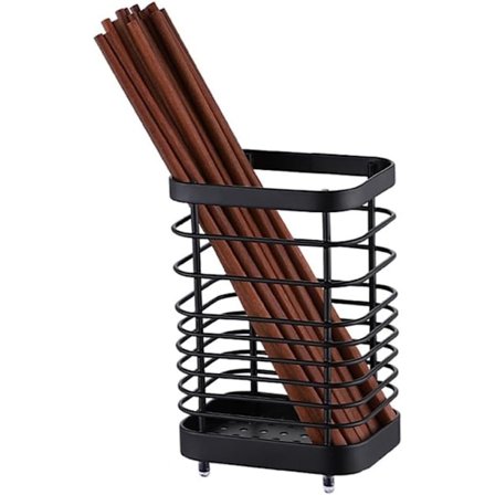 Redskapsholder i rustfritt stål: Slitesterk redskapskrukke for kjøkkenbenken med dreneringsdesign, enkel oppbevaring og rask tilgang