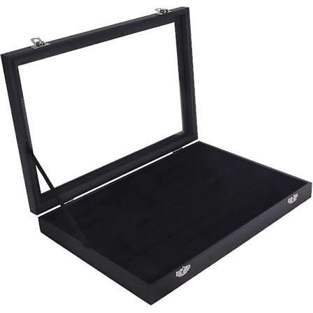 Sammetsklädd Smyckeskrin med Transparent Lock, 7 Fack för Ringar, Örhängen, Svart