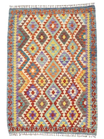 Oriental Kilim Afghan Old Style Rug 133X184 Dark Red/Dark Grey Wool