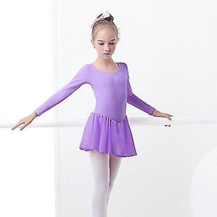 Barne-lavendel ballet-trikoer med chiffon-skjørt, kortærmet gymnastikk-dansedrakt