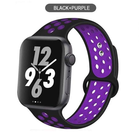 Silikonrem för Apple Watch band 44mm 40mm 38mm 42mm Andningsbart handled Sportbältesarmband iWatch serie 5 4 3 2 SE 6 klockband Black grape purple 