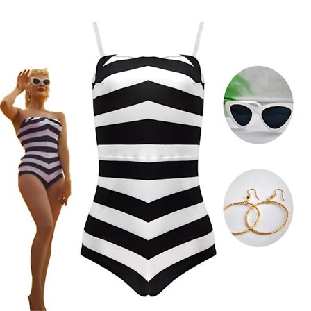 3 stk. Halloween Barbie Stribet Badedragt Kostume Sort og Hvidt Badetøj Svømmetøj Til Kvinder Film Barbie Cosplay Tilbehør